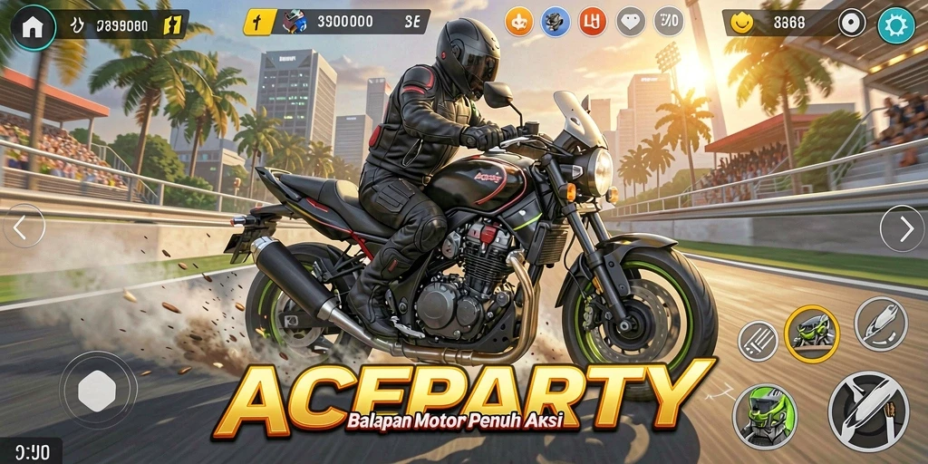 Tampilan gameplay balapan motor yang intens dan mendebarkan.