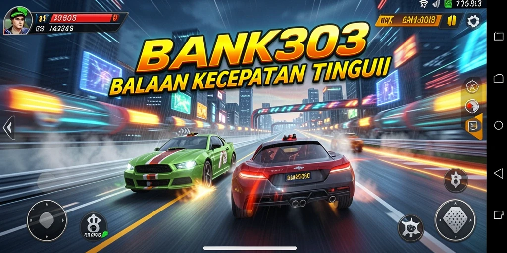 Gameplay seru dan mendebarkan dalam BANK303 yang menampilkan balapan cepat.