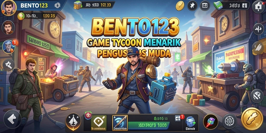 Screenshot utama BENTO123 menunjukkan momen intens dalam mengelola bisnis Tycoon.