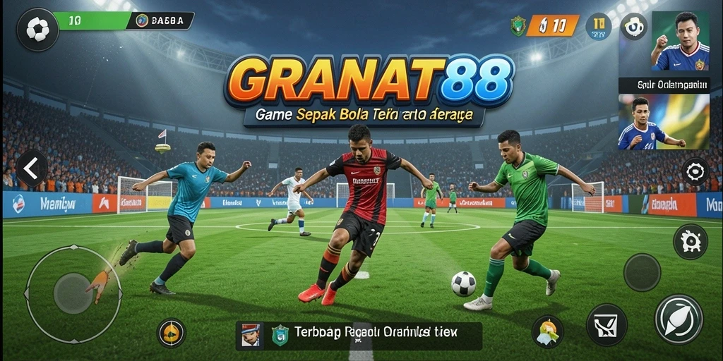 Tampilan gameplay yang mendebarkan di GRANAT88 dengan aksi sepak bola.