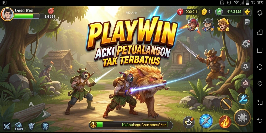 Screenshot utama PLAYWIN menampilkan aksi mendebarkan saat bertarung.