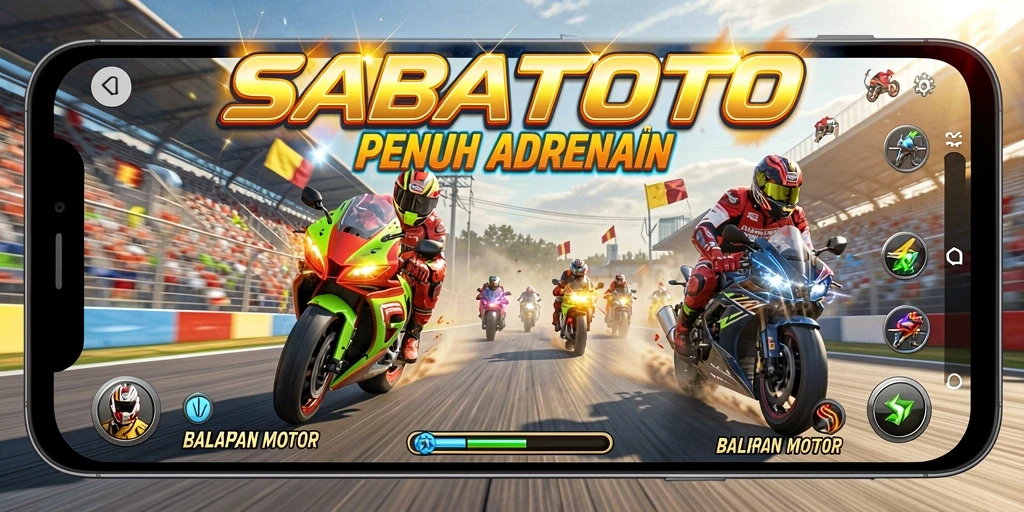 Tampilan gameplay SABATOTO dengan aksi balapan motor yang seru.